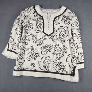 JM Collection Top Womens Size 14 Pull Over Tunic‎ Top Linen Cream & Brown